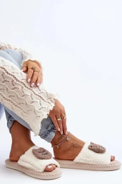 Damskie Kapcie Z Misiem Beżowe Lavetire