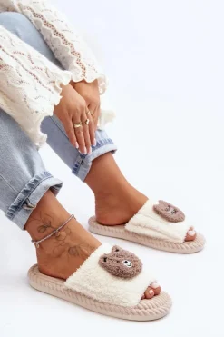 Damskie Kapcie Z Misiem Beżowe Lavetire
