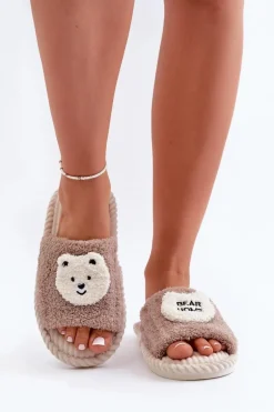 Damskie Kapcie Z Misiem Brązowe Lavetire