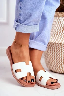 Damskie Klapki Białe Geometryczne Klasyczne Theodora