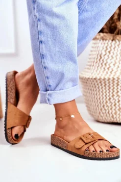 Damskie Klapki Brązowe Sprzączka Regulacja Rosaline