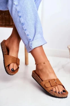 Damskie Klapki Brązowe Sprzączka Regulacja Rosaline