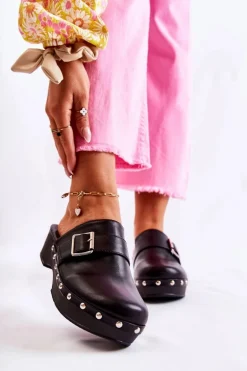 Damskie Klapki Chodaki Na Obcasie Czarne Ivette