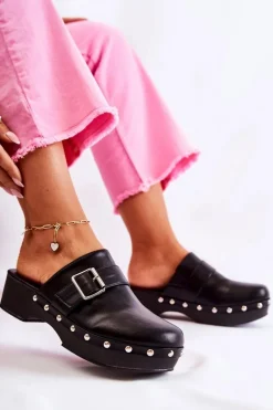 Damskie Klapki Chodaki Na Obcasie Czarne Ivette