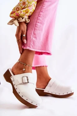 Damskie Klapki Chodaki Na Obcasie Białe Ivette