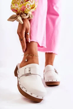 Damskie Klapki Chodaki Na Obcasie Białe Ivette