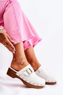 Damskie Klapki Chodaki Na Obcasie Białe Ivette