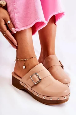 Damskie Klapki Chodaki Na Obcasie Beżowe Ivette