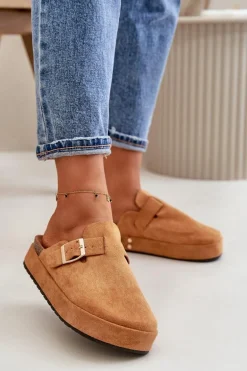 Damskie Klapki Chodaki Na Platformie Ze Złotą Klamrą Camel Terilaina