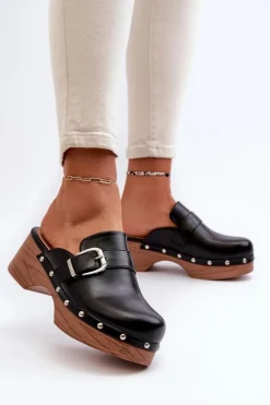 Damskie Klapki Chodaki Z Klamrą Czarne Seprilla