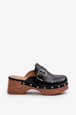 Damskie Klapki Chodaki Z Klamrą Czarne Seprilla