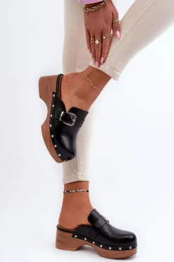 Damskie Klapki Chodaki Z Klamrą Czarne Seprilla