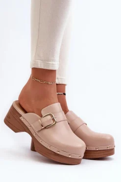 Damskie Klapki Chodaki Z Klamrą Beżowe Seprilla