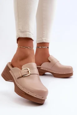 Damskie Klapki Chodaki Z Klamrą Beżowe Seprilla