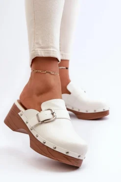 Damskie Klapki Chodaki Z Klamrą Białe Seprilla