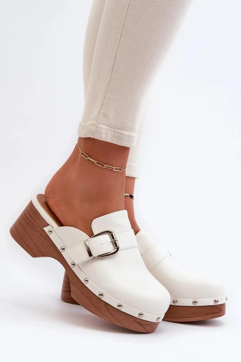 Damskie Klapki Chodaki Z Klamrą Białe Seprilla