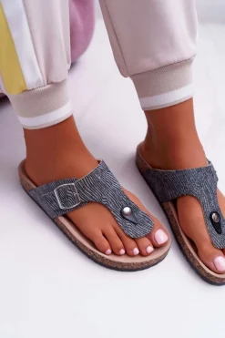 Damskie Klapki Ciemnoszare Japonki Baisan