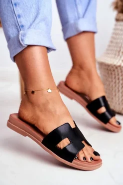 Damskie Klapki Czarne Geometryczne Klasyczne Theodora