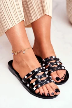 Damskie Klapki Czarne Gumowe Ćwieki Patty