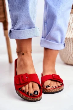 Damskie Klapki Czerwone Sprzączka Regulacja Rosaline