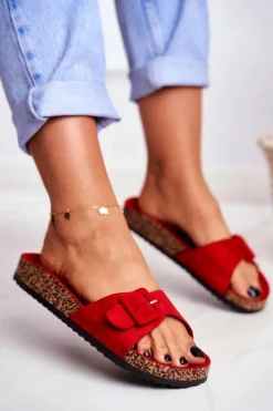 Damskie Klapki Czerwone Sprzączka Regulacja Rosaline