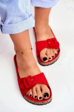 Damskie Klapki Czerwone Sprzączka Regulacja Rosaline