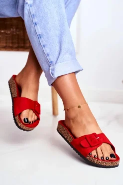 Damskie Klapki Czerwone Sprzączka Regulacja Rosaline