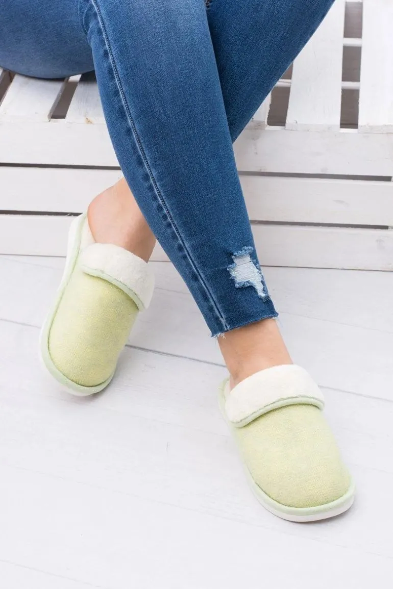 Damskie Klapki Domowe Zielone Papcie Sleepy