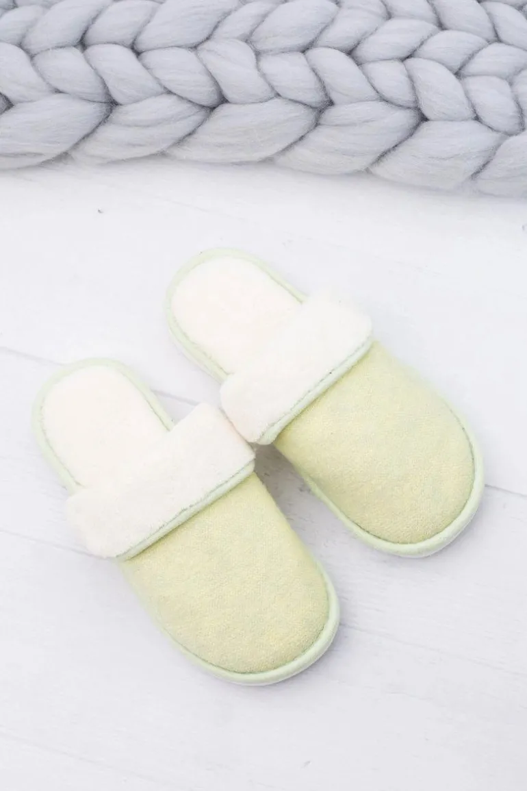 Damskie Klapki Domowe Zielone Papcie Sleepy