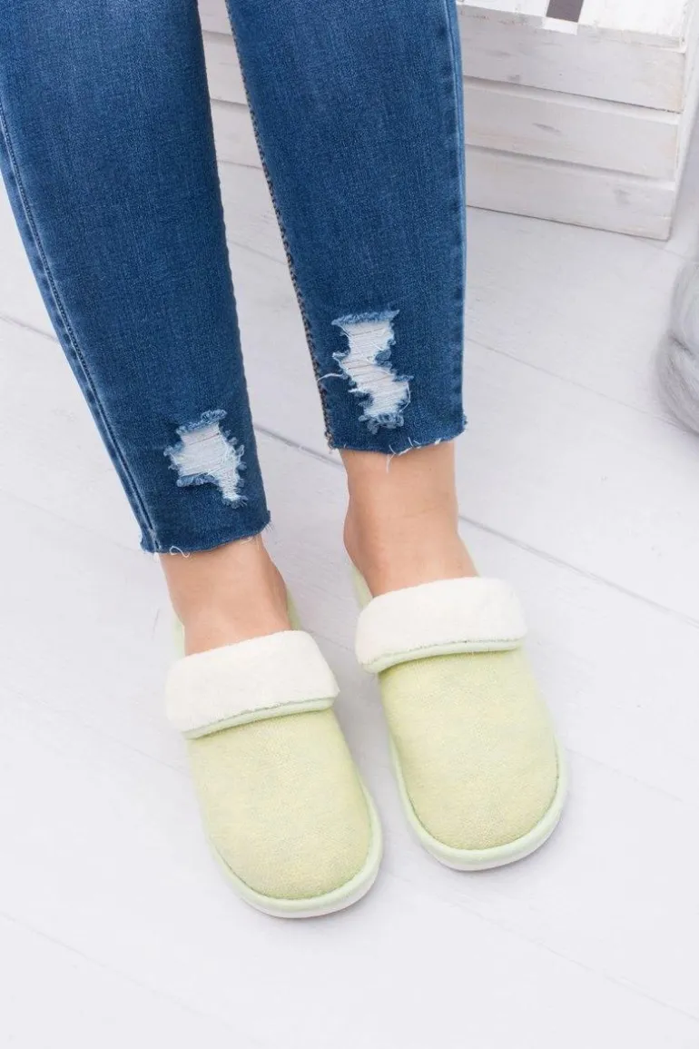 Damskie Klapki Domowe Zielone Papcie Sleepy