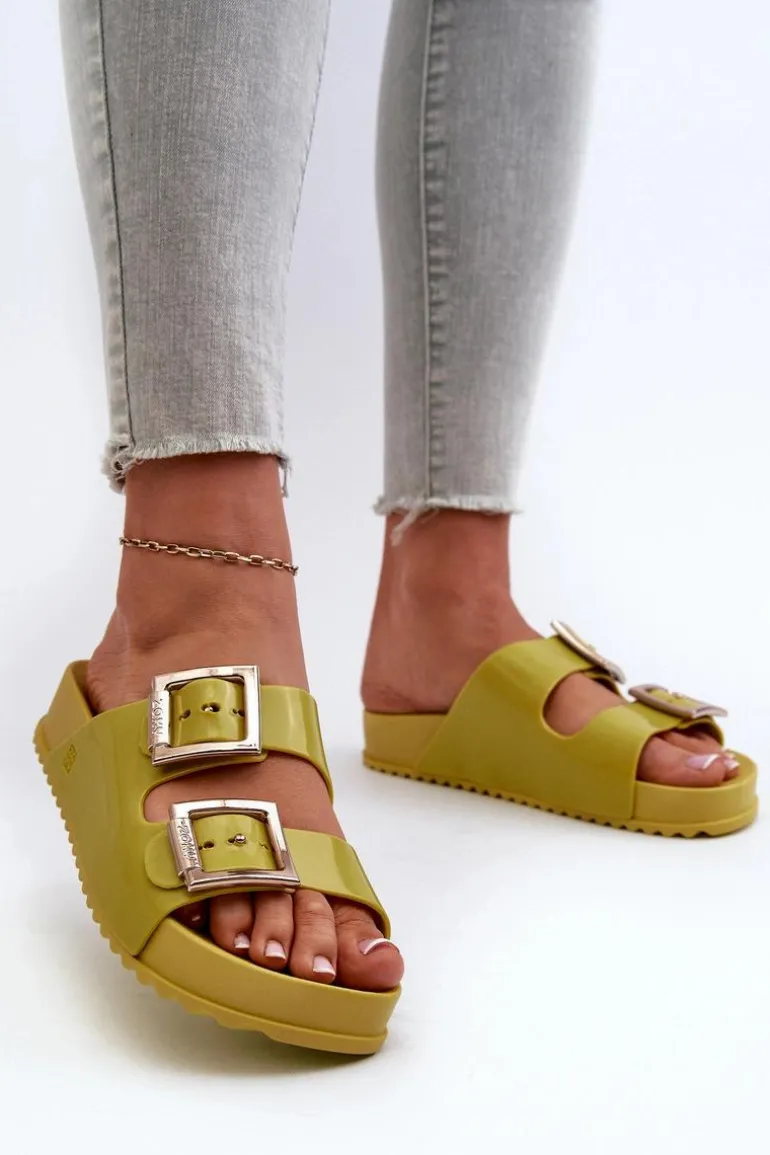 Damskie Klapki Gładkie ZAXY LL285077 Limonkowe