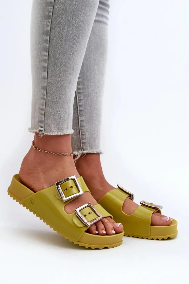 Damskie Klapki Gładkie ZAXY LL285077 Limonkowe