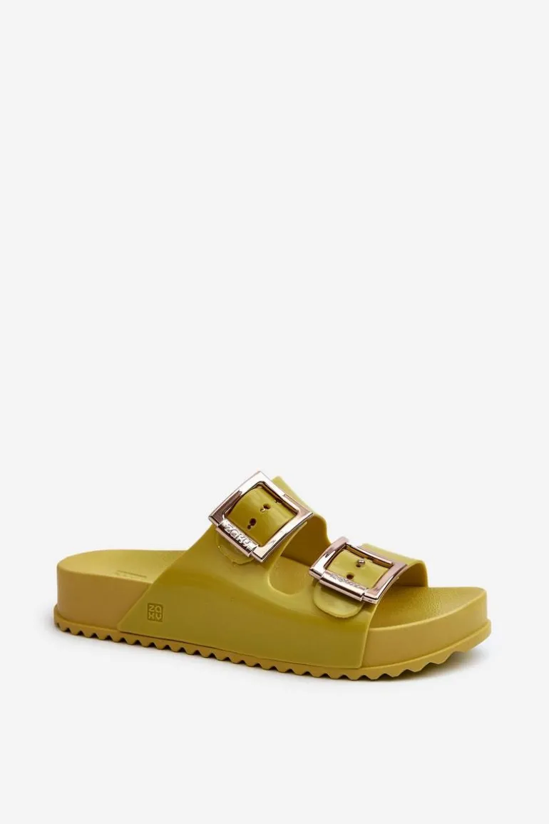 Damskie Klapki Gładkie ZAXY LL285077 Limonkowe