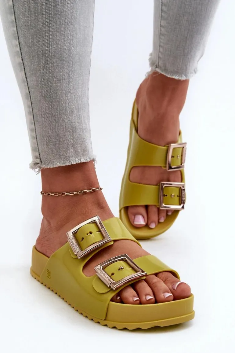 Damskie Klapki Gładkie ZAXY LL285077 Limonkowe