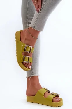 Damskie Klapki Gładkie ZAXY LL285077 Limonkowe