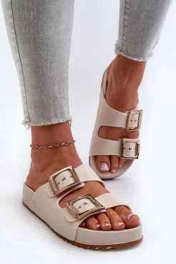 Damskie Klapki Gładkie ZAXY NN285058 Jasnobeżowe