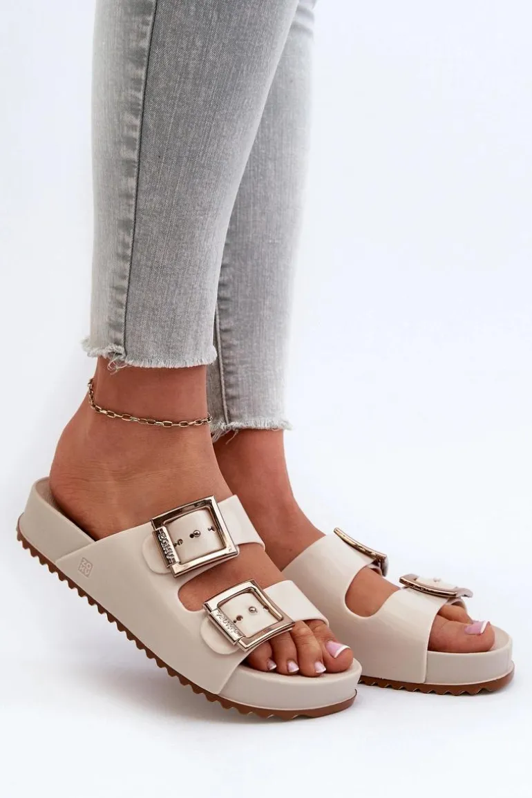 Damskie Klapki Gładkie ZAXY NN285058 Jasnobeżowe