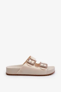 Damskie Klapki Gładkie ZAXY NN285058 Jasnobeżowe