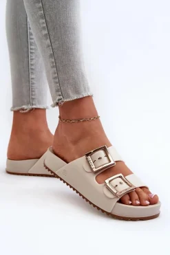 Damskie Klapki Gładkie ZAXY NN285058 Jasnobeżowe