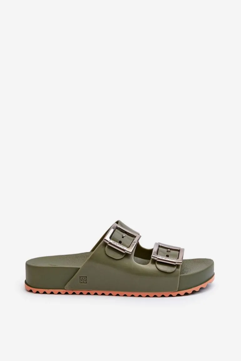 Damskie Klapki Gładkie ZAXY NN285057 Ciemnozielone