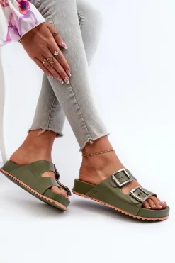 Damskie Klapki Gładkie ZAXY NN285057 Ciemnozielone