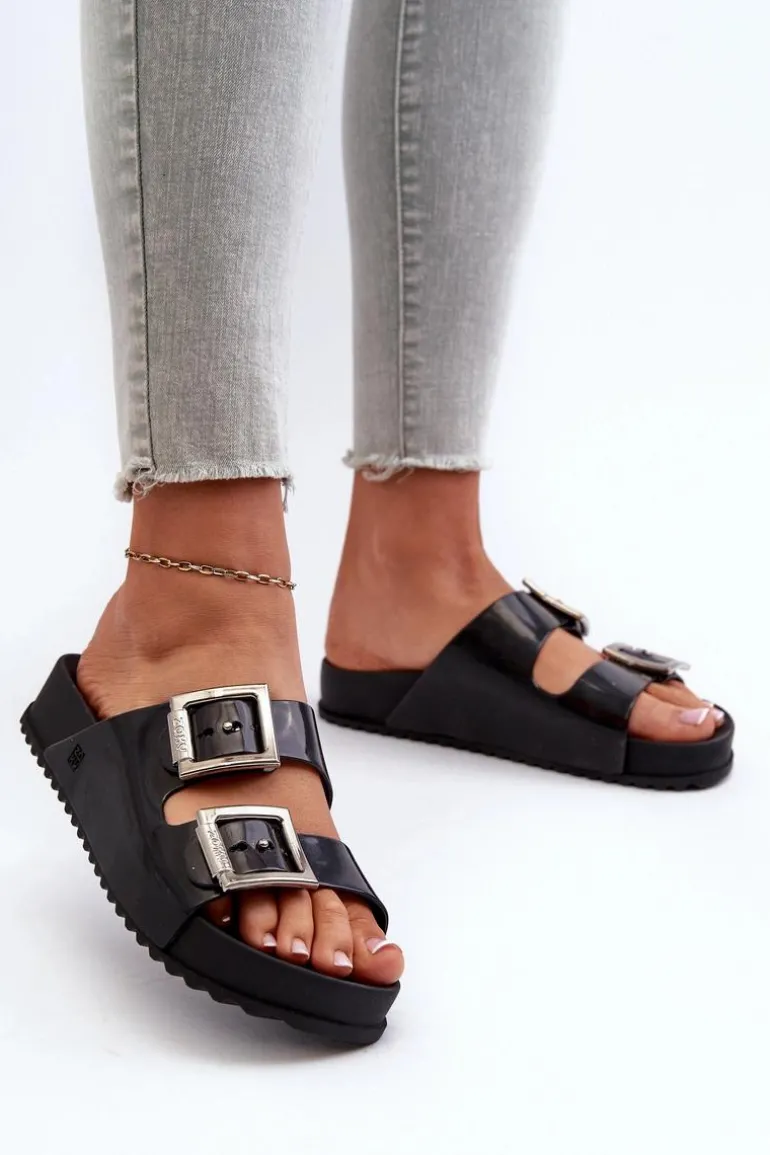 Damskie Klapki Gładkie ZAXY HH285157 Czarne