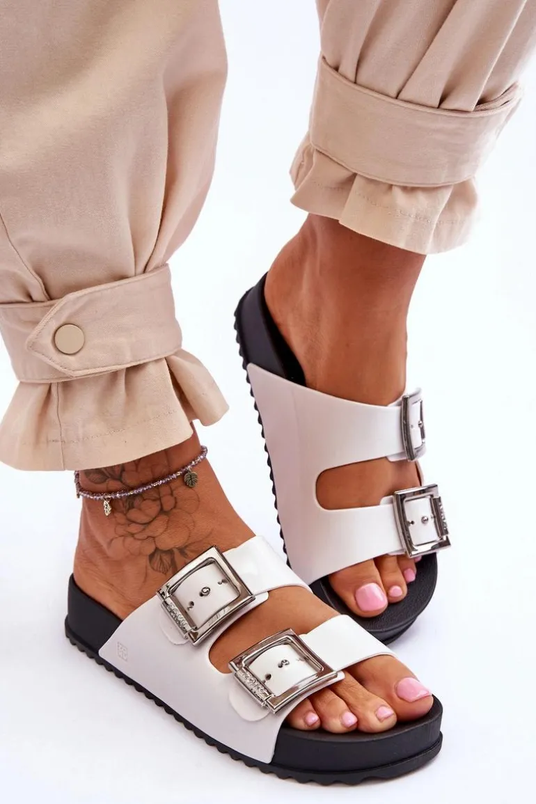 Damskie Klapki Gładkie ZAXY HH285159 Białe