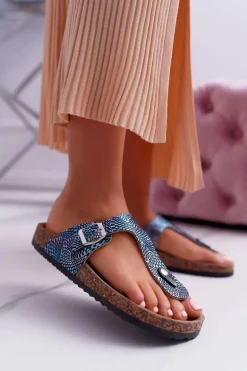 Damskie Klapki Granatowe Japonki Baisan