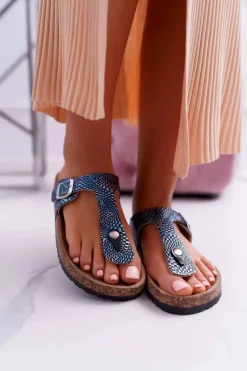 Damskie Klapki Granatowe Japonki Baisan