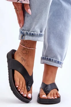 Damskie Klapki Japonki Na Platformie Czarne Bellitta