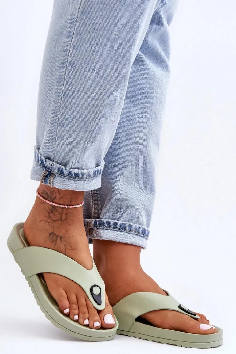 Damskie Klapki Japonki Na Platformie Zielone Bellitta