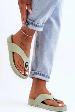 Damskie Klapki Japonki Na Platformie Zielone Bellitta