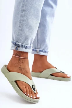 Damskie Klapki Japonki Na Platformie Zielone Bellitta