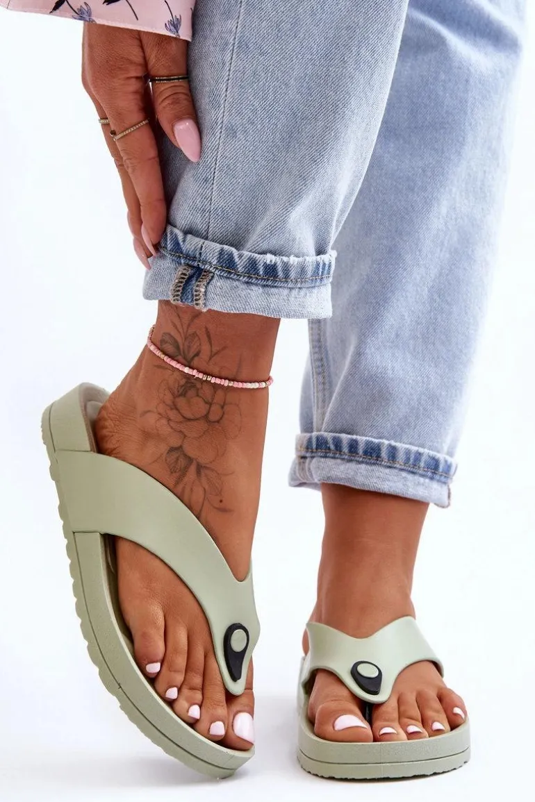 Damskie Klapki Japonki Na Platformie Zielone Bellitta